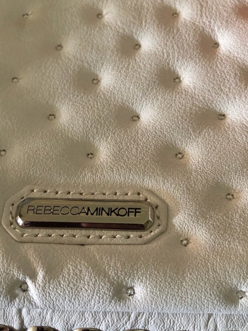 Rebecca Minkoff White Studded Leather Crossbody with Silver Chain - Picture 4 of 7